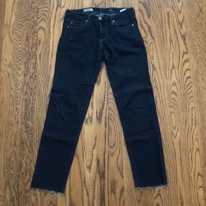 AG raw-hem dark wash skinny jeans